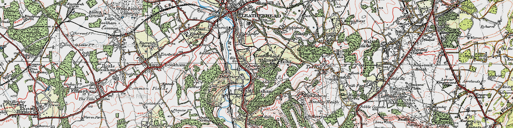 Old map of Leatherhead Downs in 1920