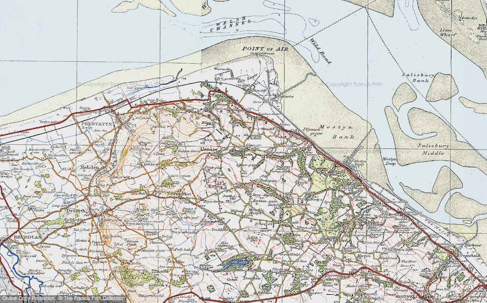 Old Map of Historic Map covering Brynllystyn in 1924
