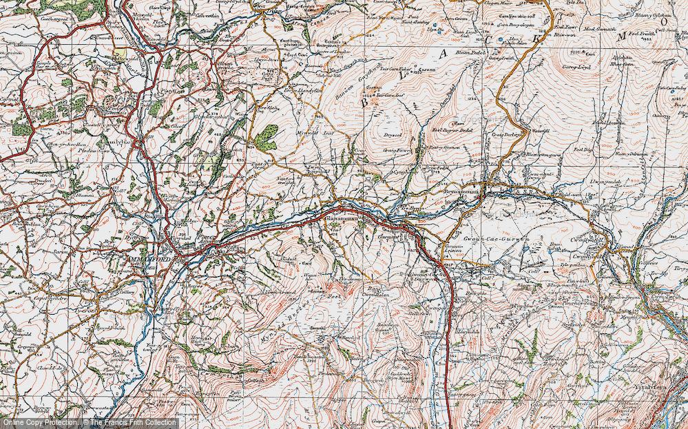 Old Map of Historic Map covering Bodist-uchaf in 1923