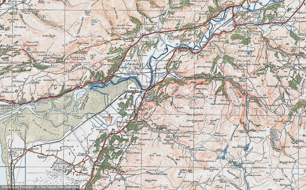 Old Map of Historic Map covering Brwyno in 1921