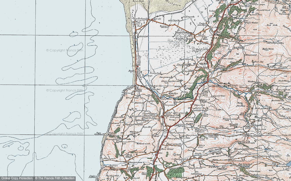 Old Map of Historic Map covering Ynysfergi in 1922