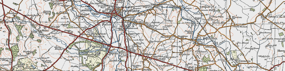 Old map of Glascote in 1921