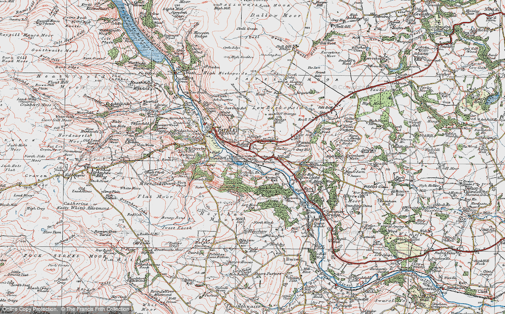 Old Map of Historic Map covering Brownstay Ridge in 1925