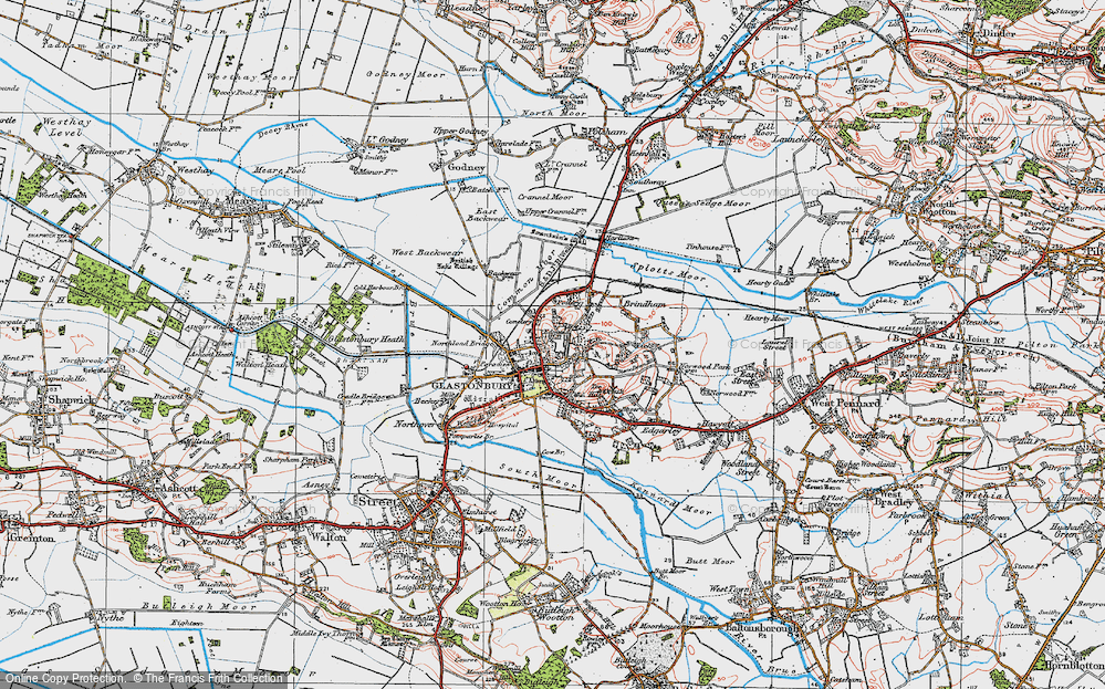 Old Map of Glastonbury, 1919 in 1919