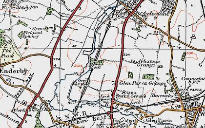 Old map of Glen Parva in 1921