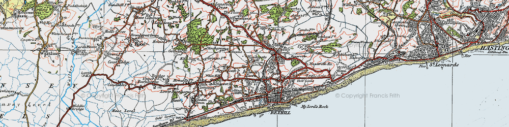 Old map of Bexhill Down in 1921