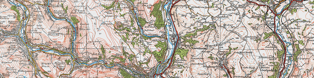 Old map of Glyncoch in 1922