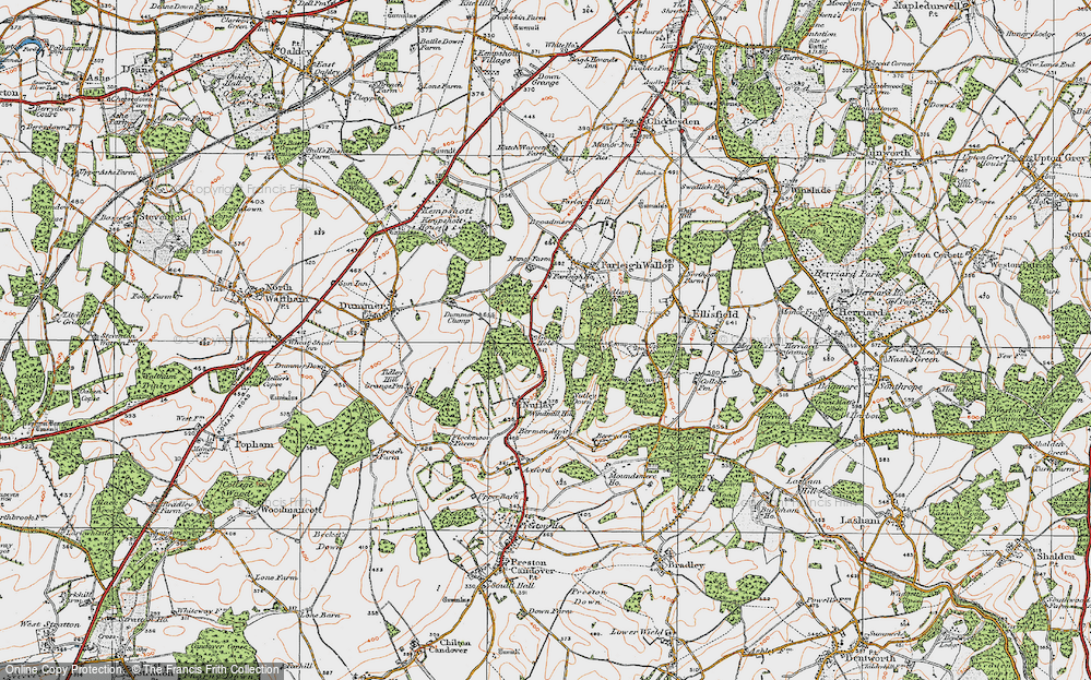 Old Map of Historic Map covering Windmill Hill in 1919