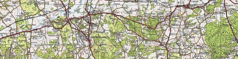 Old map of Godden Green in 1920