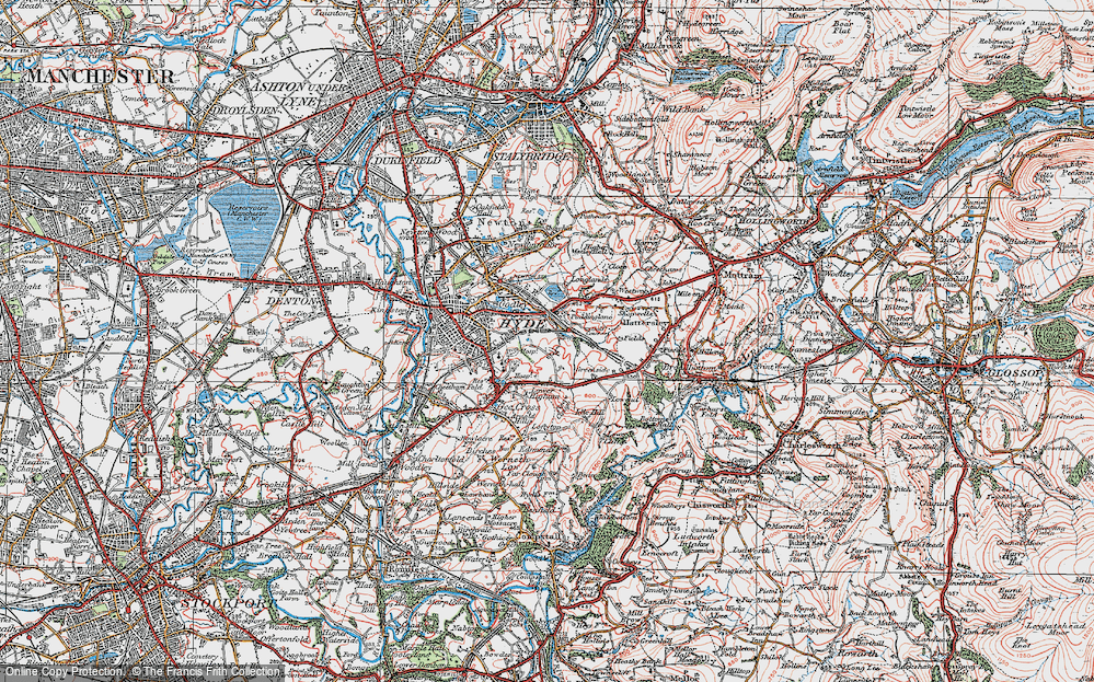 Old Map of Historic Map covering Werneth Low Country Park in 1924