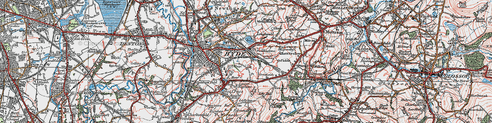 Old map of Godley Hill in 1924