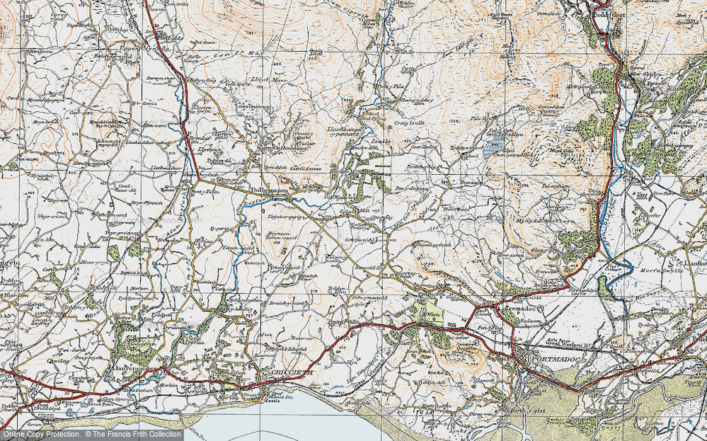 Old Map of Historic Map covering Bryn-Neuadd in 1922