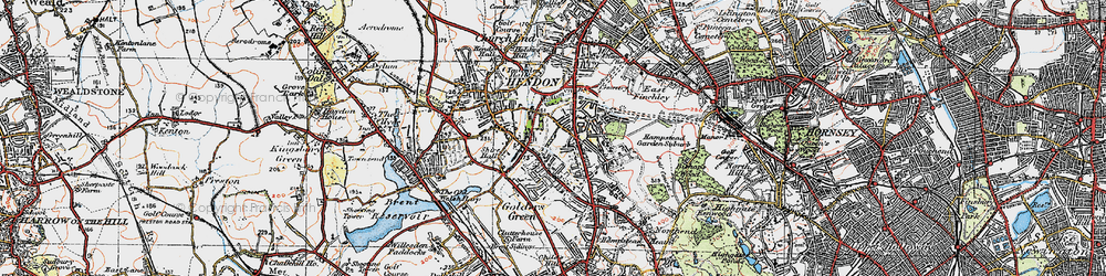 Old map of Golders Green in 1920