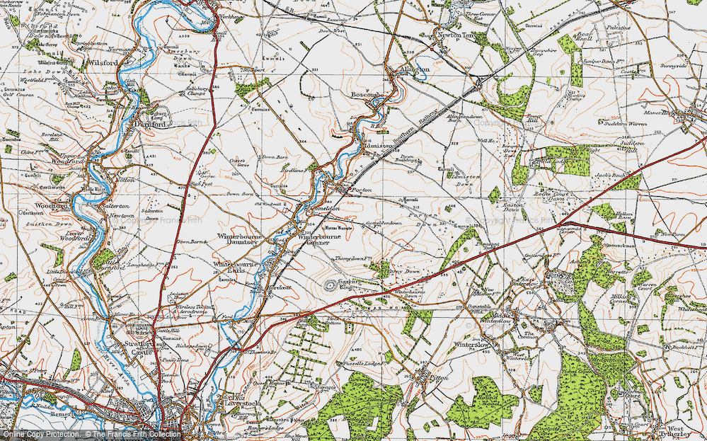 Old Map of Historic Map covering Porton Down in 1919