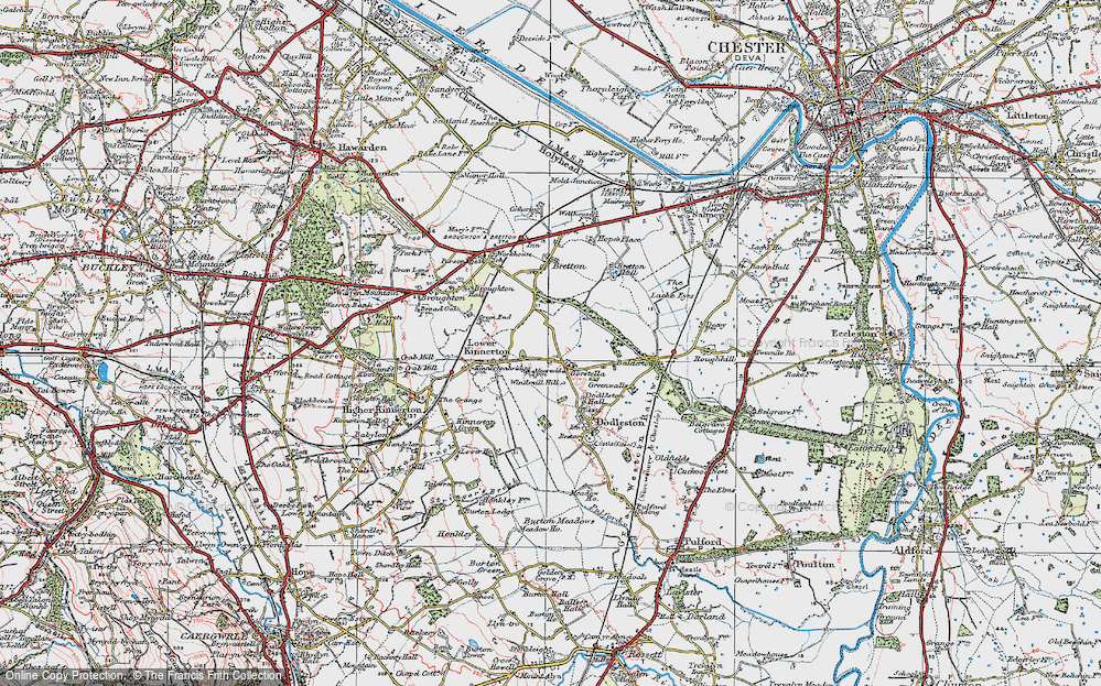 Old Map of Historic Map covering Bretton Wood in 1924