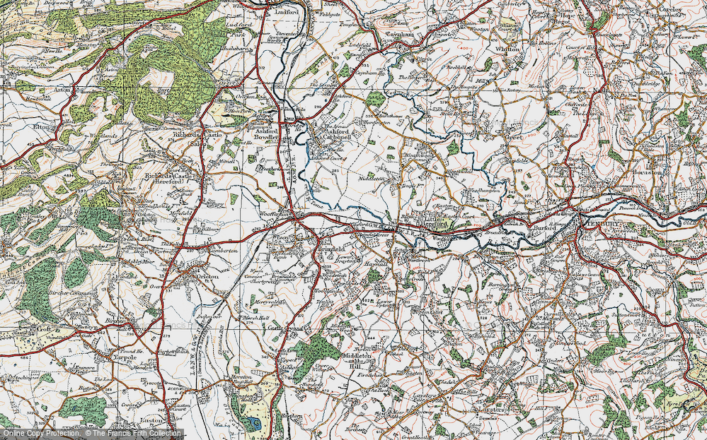 Old Map of Historic Map covering Brimfieldcross in 1920