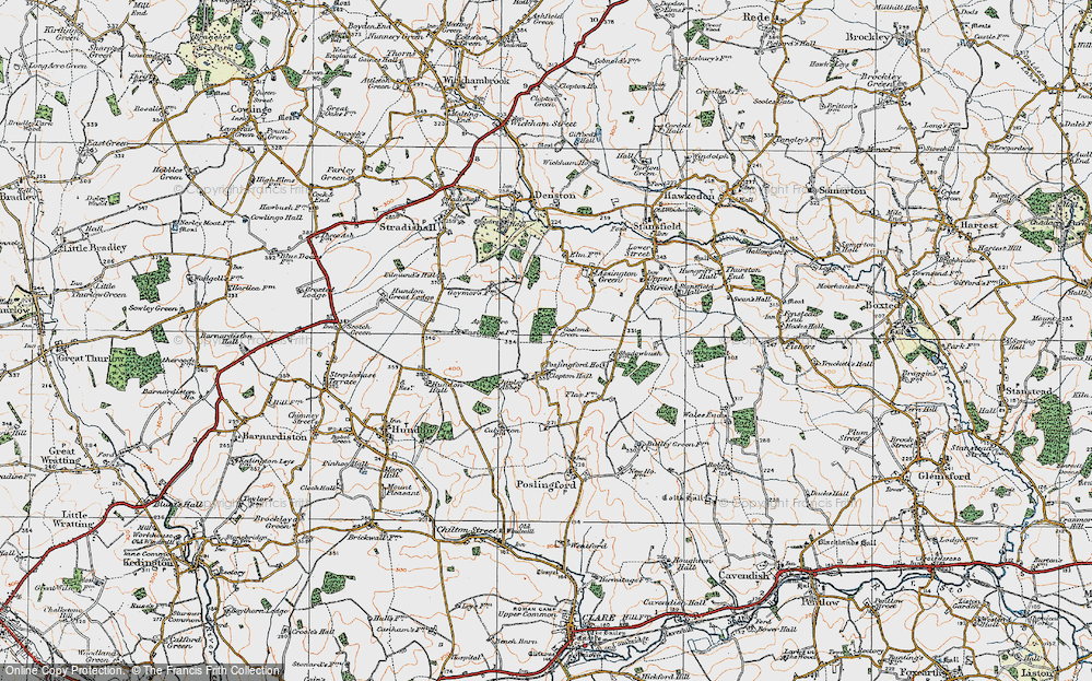 Old Map of Historic Map covering Clopton Hall in 1921