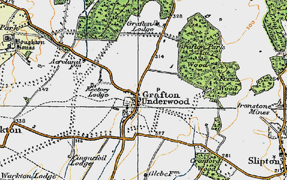 Old map of Grafton Underwood in 1920