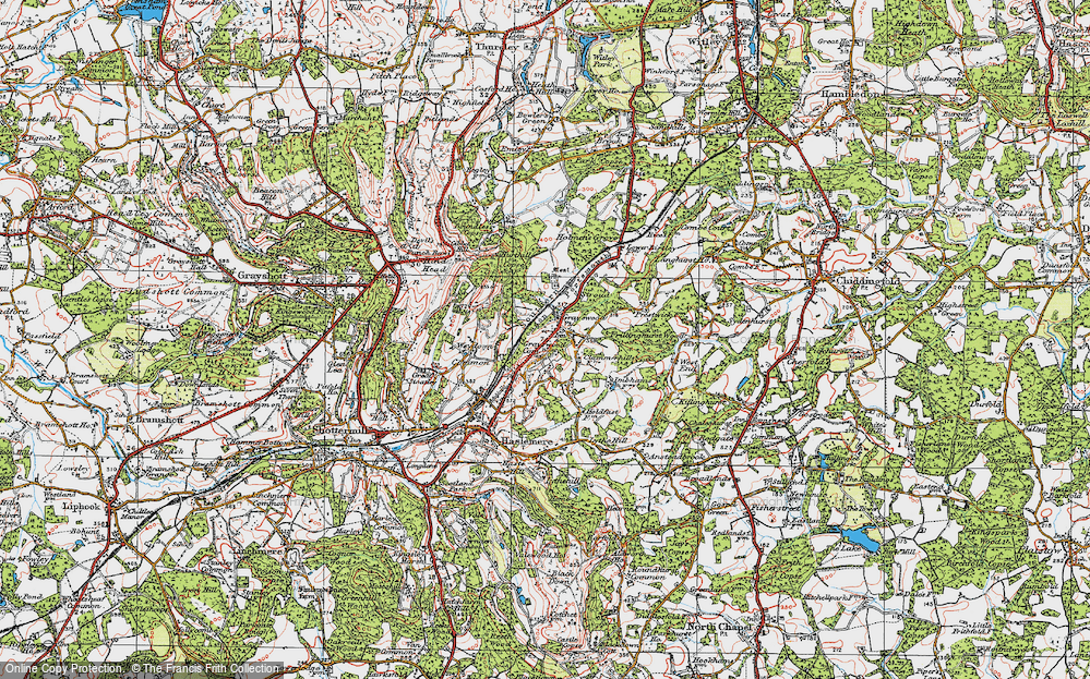 Old Map of Historic Map covering Weydown Common in 1920