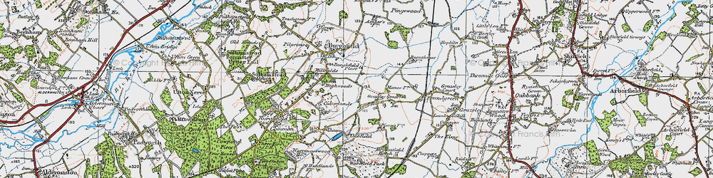 Old map of Grazeley Green in 1919