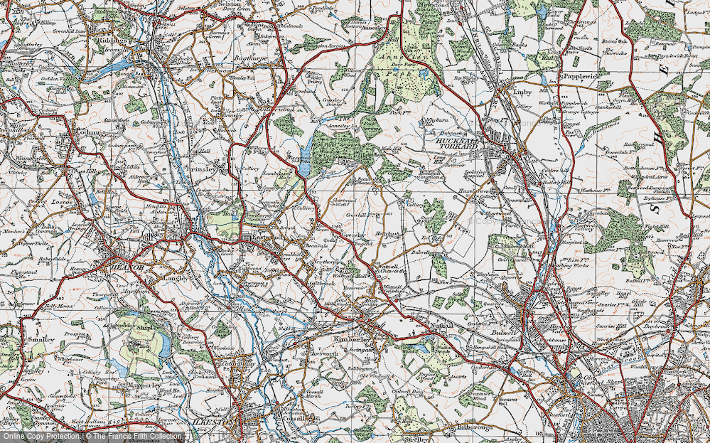 Old Map of Historic Map covering Beauvale Priory in 1921
