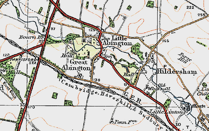 Old map of Great Abington in 1920