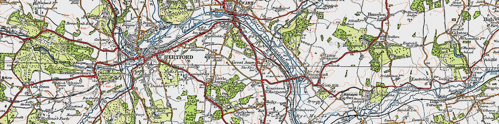 Old map of Great Amwell in 1919