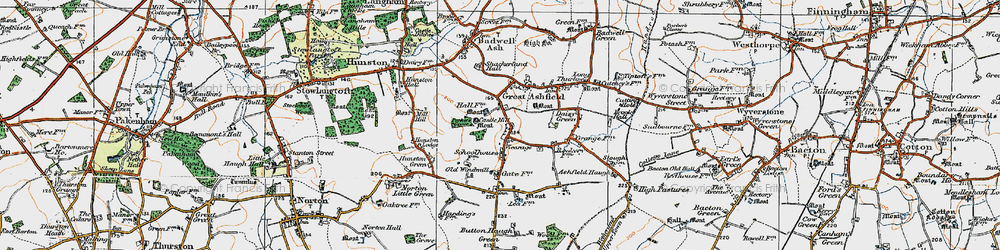 Old map of Great Ashfield in 1920