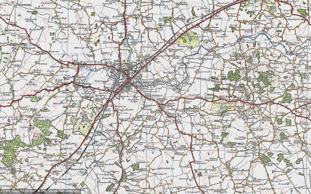 Old Map of Great Baddow, 1921 in 1921