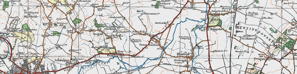 Old map of Great Barford in 1919