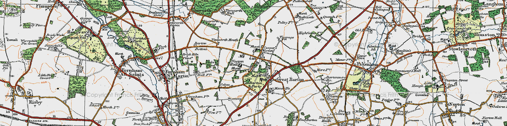 Old map of Great Barton in 1920