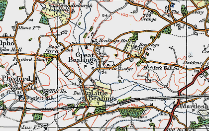 Old map of Bealings Ho in 1921