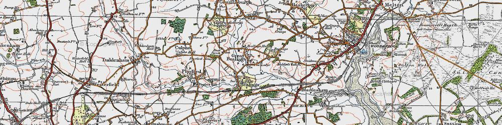 Old map of Great Bealings in 1921