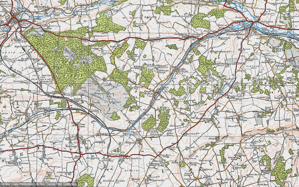 Old Map of Historic Map covering Bedwyn Dyke in 1919