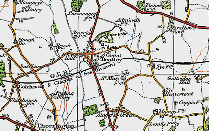 Old map of Great Bentley in 1921