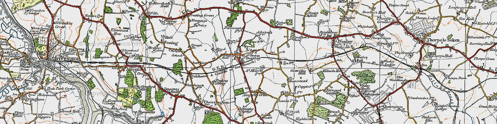 Old map of Great Bentley in 1921