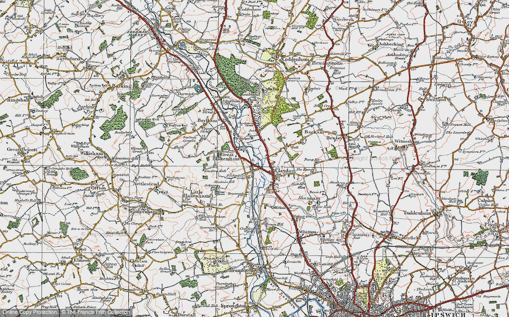 Old Map of Historic Map covering Blackacre Hill in 1921