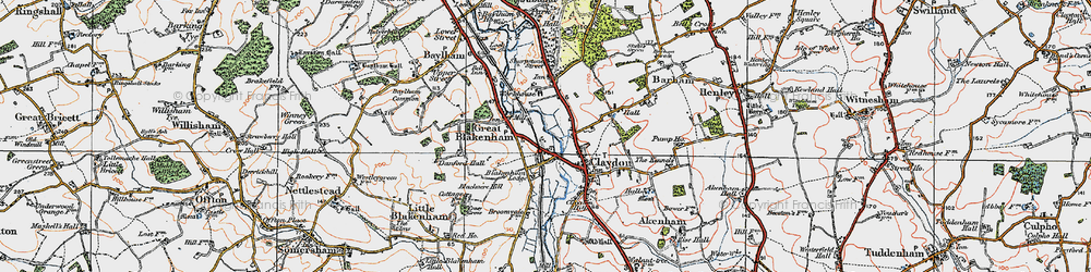 Old map of Great Blakenham in 1921
