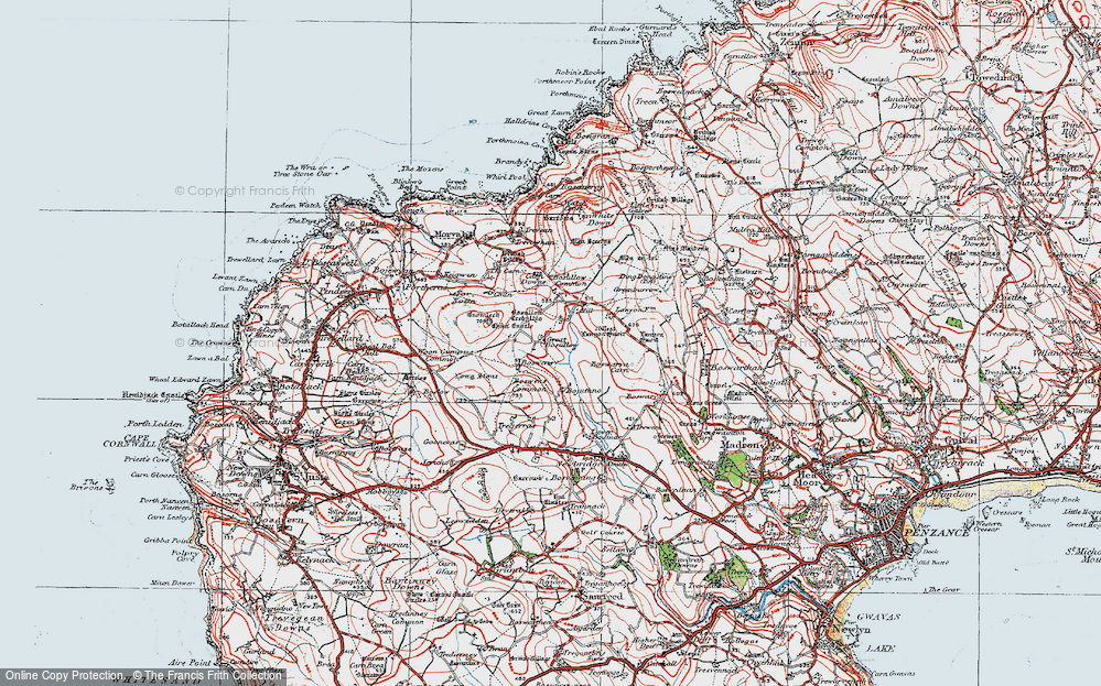 Old Map of Historic Map covering Boswarva Carn in 1919