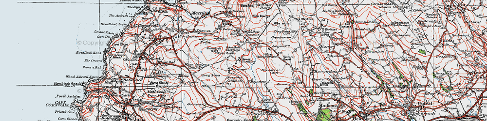 Old map of Great Bosullow in 1919