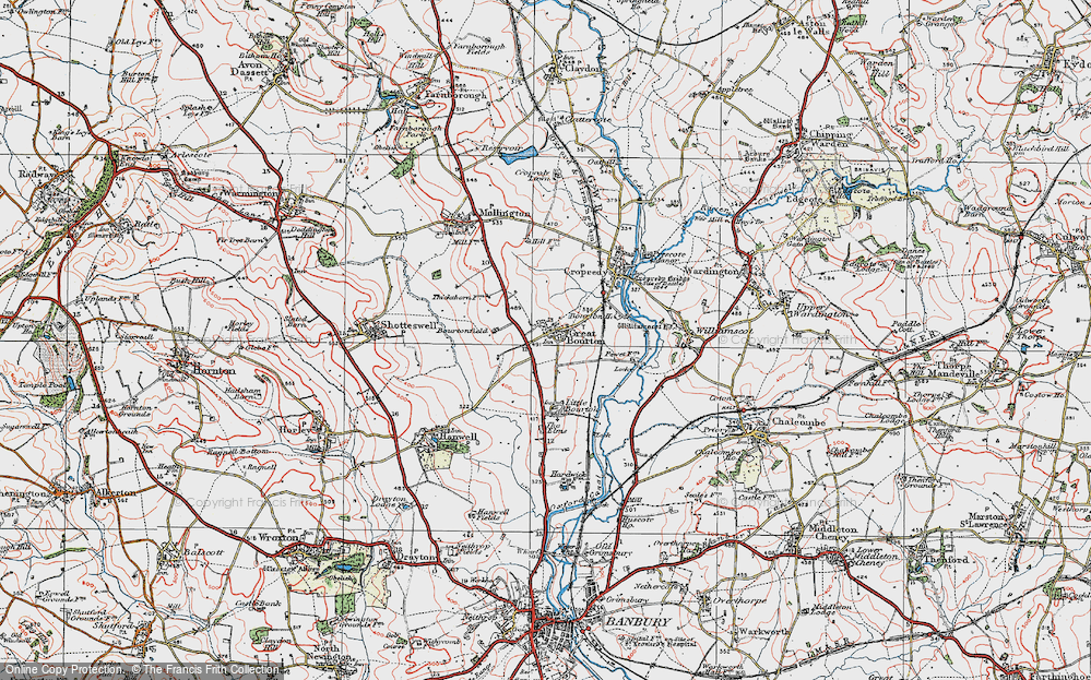 Old Map of Historic Map covering Bourton Ho in 1919