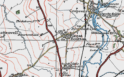 Old map of Great Bourton in 1919