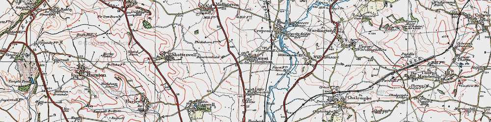 Old map of Great Bourton in 1919