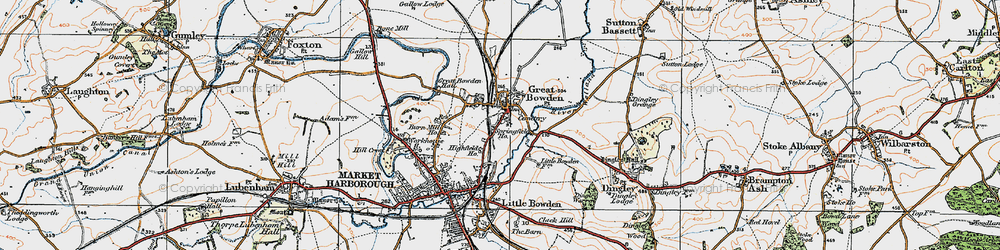 Old map of Great Bowden in 1920