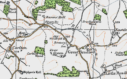 Old map of Great Bradley in 1920