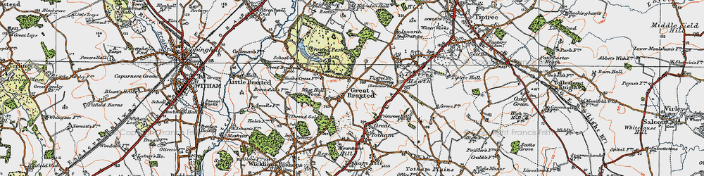 Old map of Great Braxted in 1921