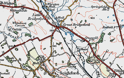 Old map of Great Bridgeford in 1921