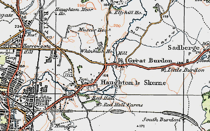 Old map of Great Burdon in 1925