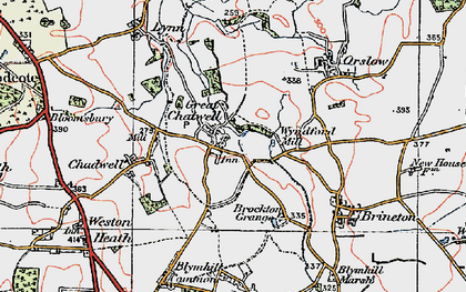 Old map of Great Chatwell in 1921