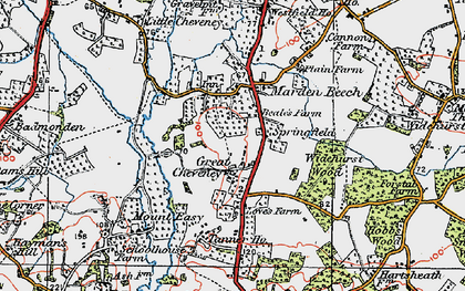 Old map of Great Cheveney in 1921